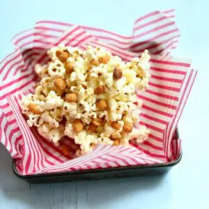 a tray of chocolate covered popcorn.