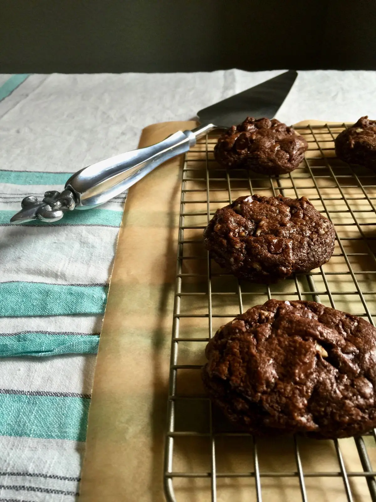 chocolate cookies on a cooling rack