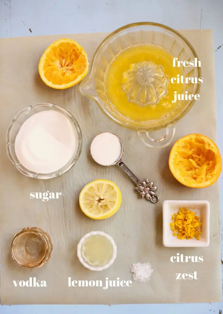 ingredients and text for sorbet
