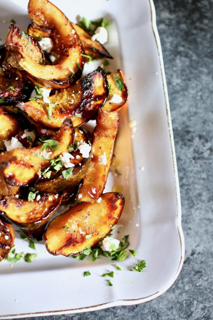 roasted squash on a white platter