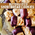 a pinterest image of shortbread cookies on a plate with text overlay.
