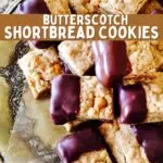 a pinterest image of shortbread cookies on a plate with text overlay.