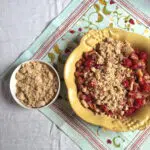 fruit crisp in a yellow pan