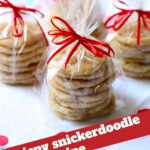a trio of cookies with red ribbon on a table with text overlay.