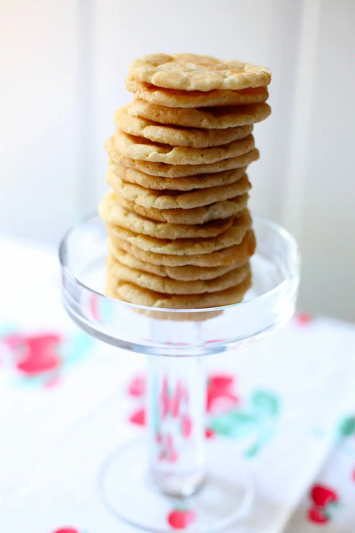 a tower of snickerdoodle cookies on a table.