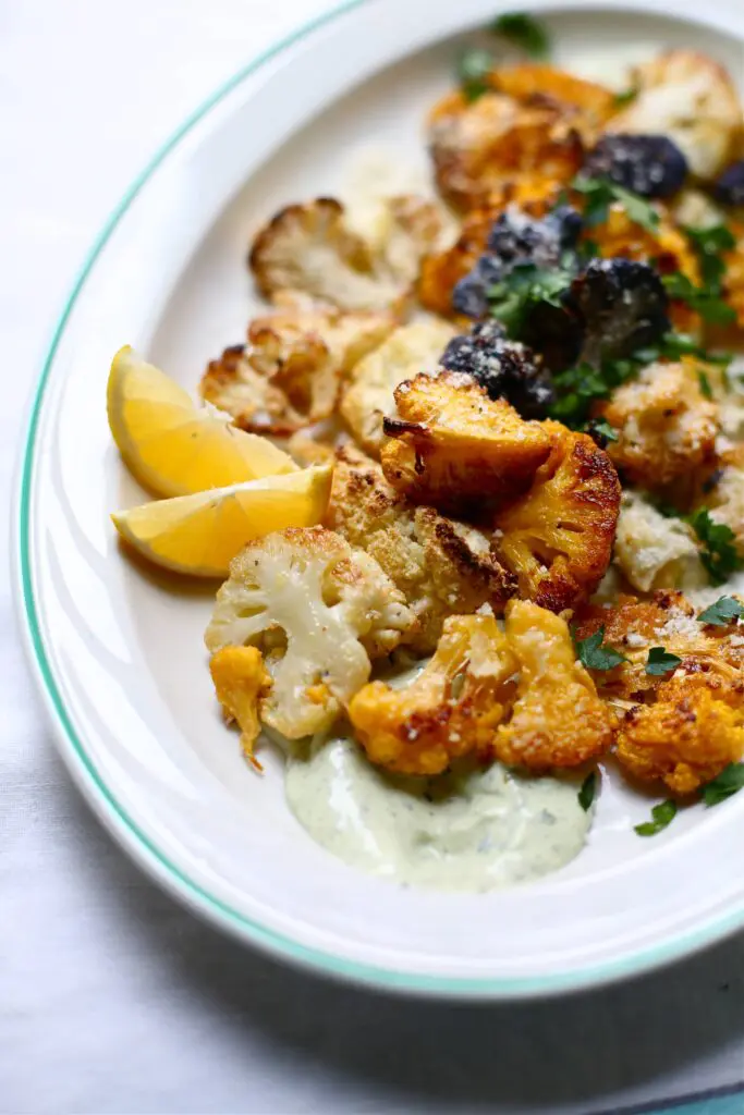 Parmesan Roasted Cauliflower with Pesto Yogurt