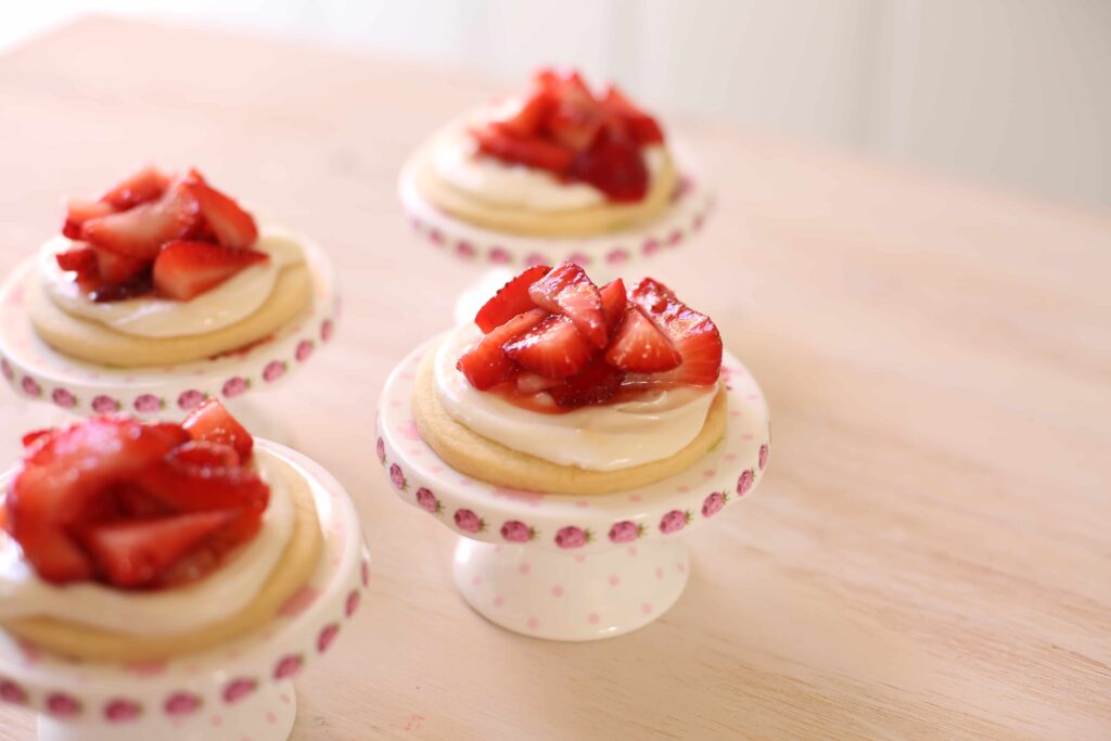 Strawberry Shortcake Cookies on small plates 