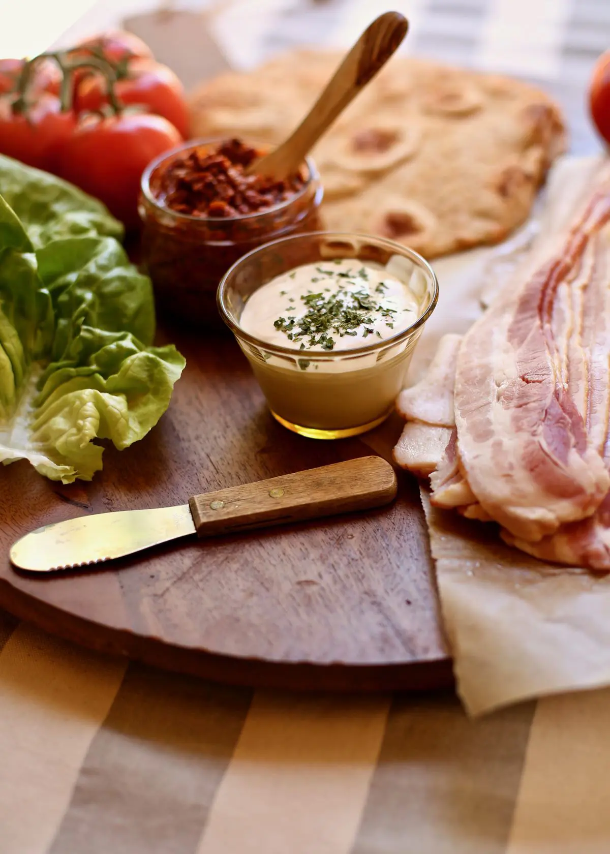 condiments on a table with knife