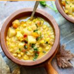 a pinterest image of corn chowder.