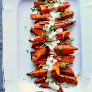 Roasted Sweet Potatoes on a white platter