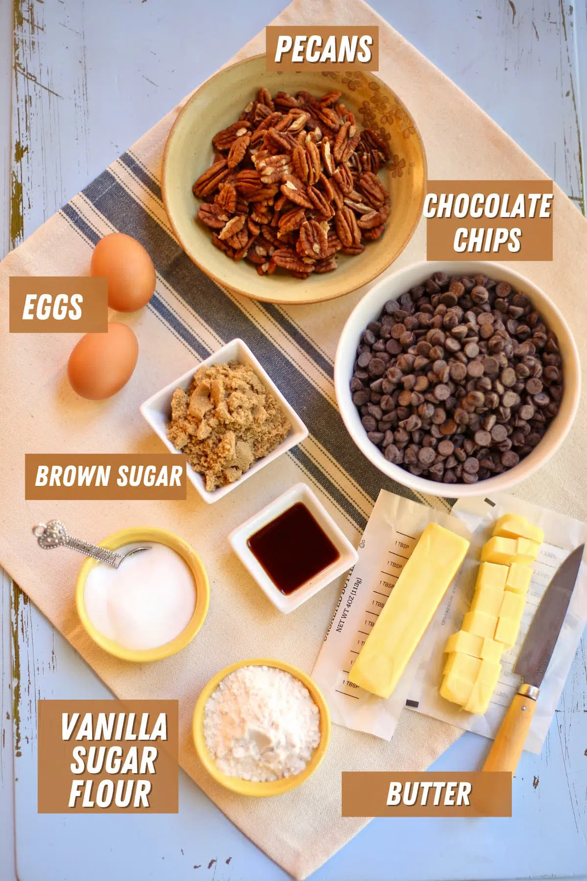 a grouping of ingredients marked with a text overlay on a table.