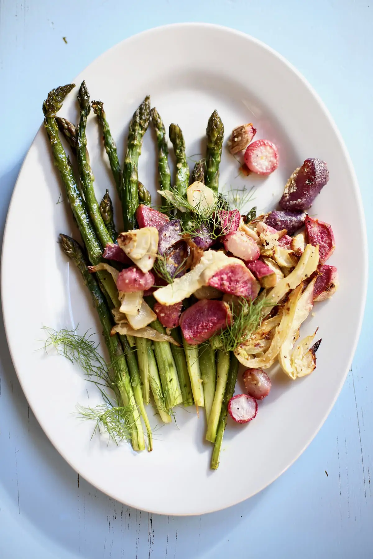 Roasted vegetables on a white plate