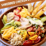 A burrito bowl photo with text overlay saying the recipe name.