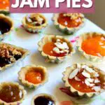 a photo of small jam pies on a table. With text overlay saying the recipe name.