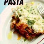 a plate with pasta on it, and a fork.