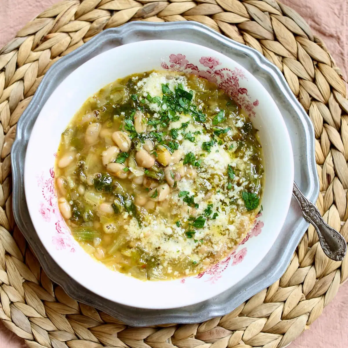 a square photo of soup in a bowl.