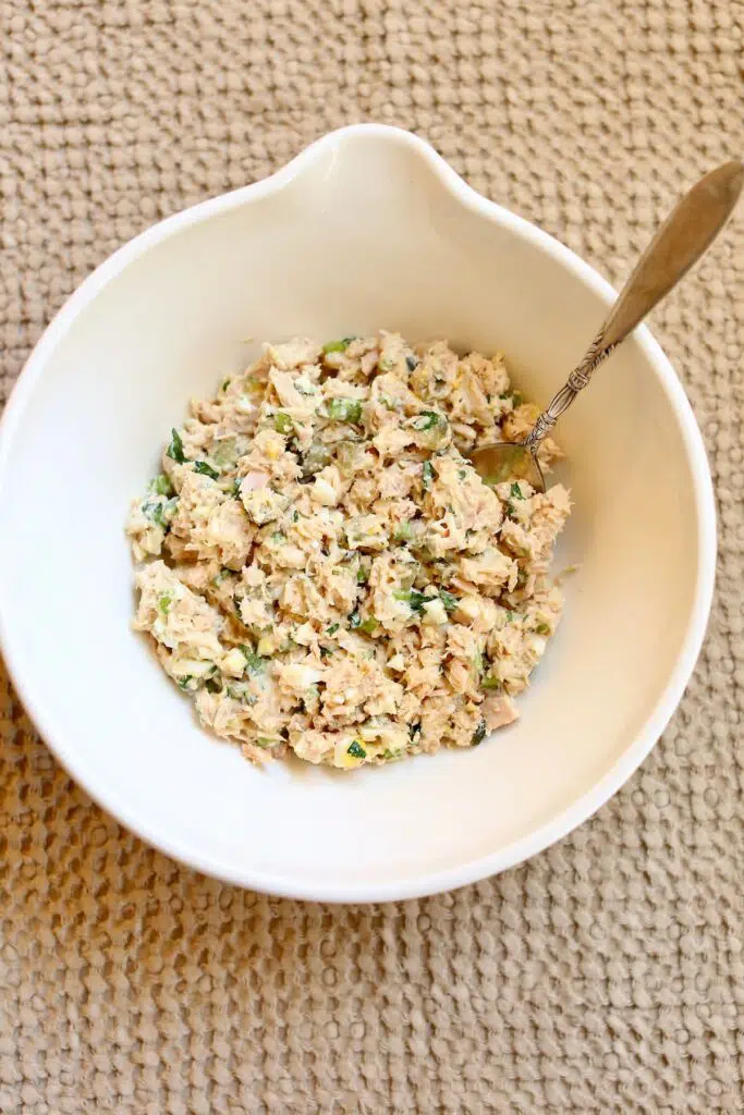 a bowl of mixed tuna salad.