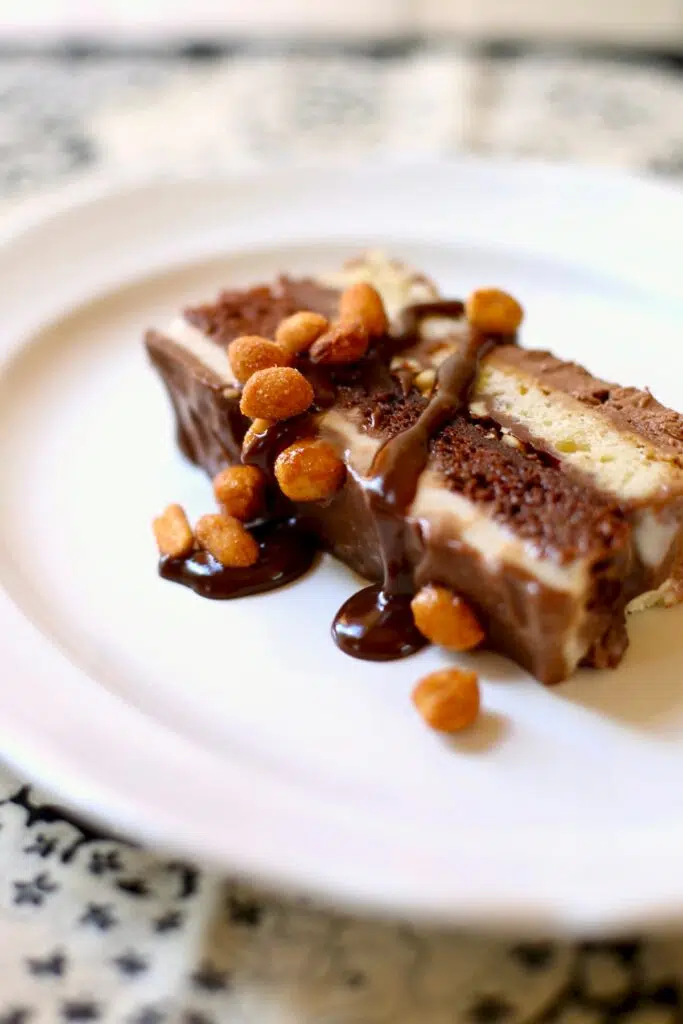 a picture of ice cream cake on a plate.