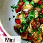 a bowl of cooked eggplant with text overlay saying the recipe name.