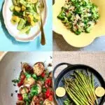 four different photos of vegetable dishes.