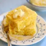 a photo of cornbread with a text overlay saying the recipe name.