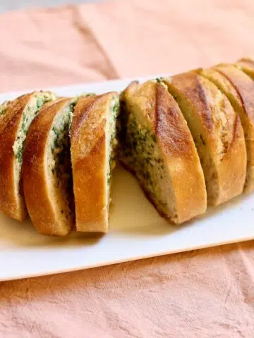 a loaf of cooked garlic bread.