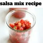 a jar of salsa with a text overlay saying the recipe name.