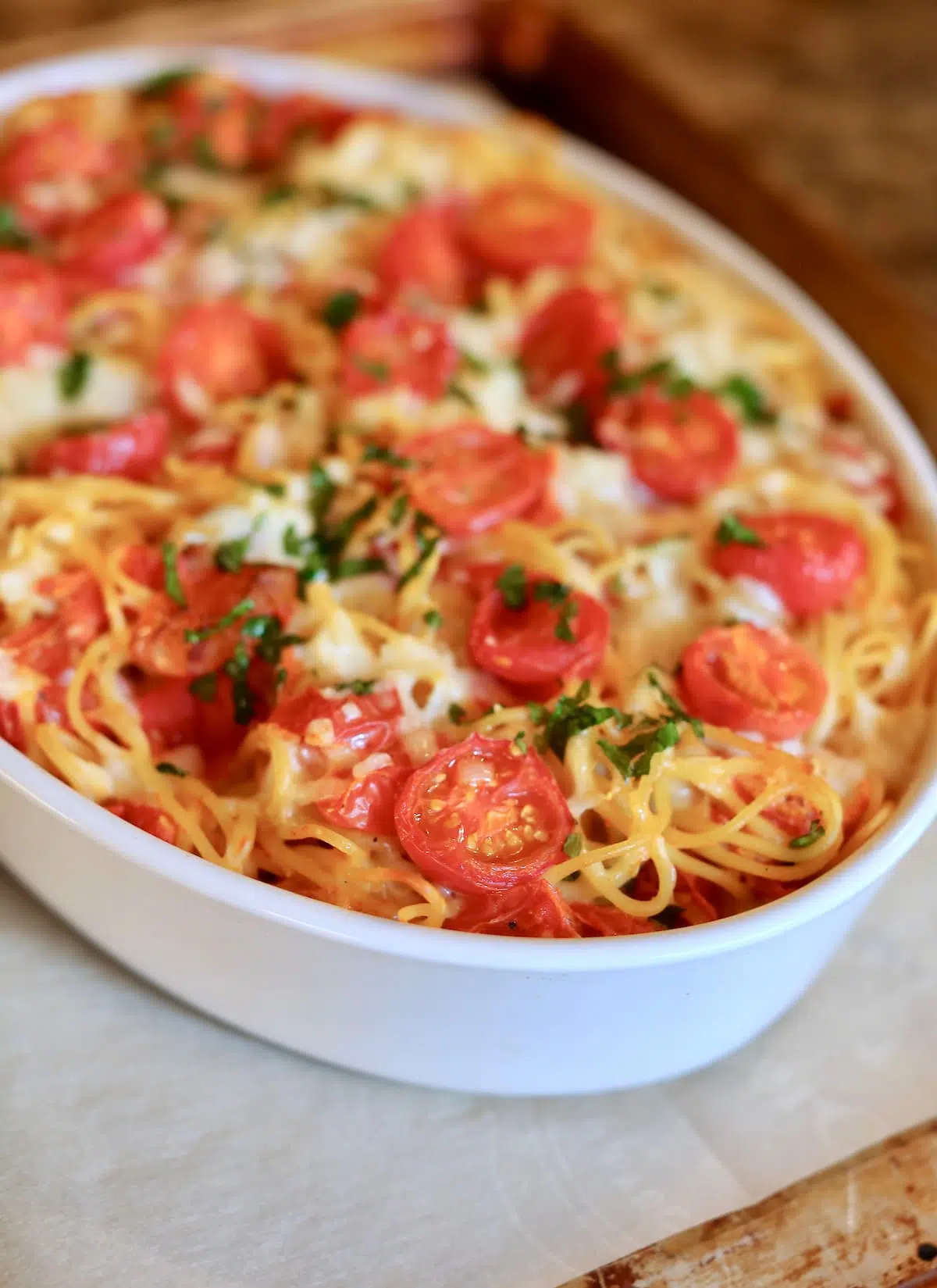 a casserole of baked spaghetti.