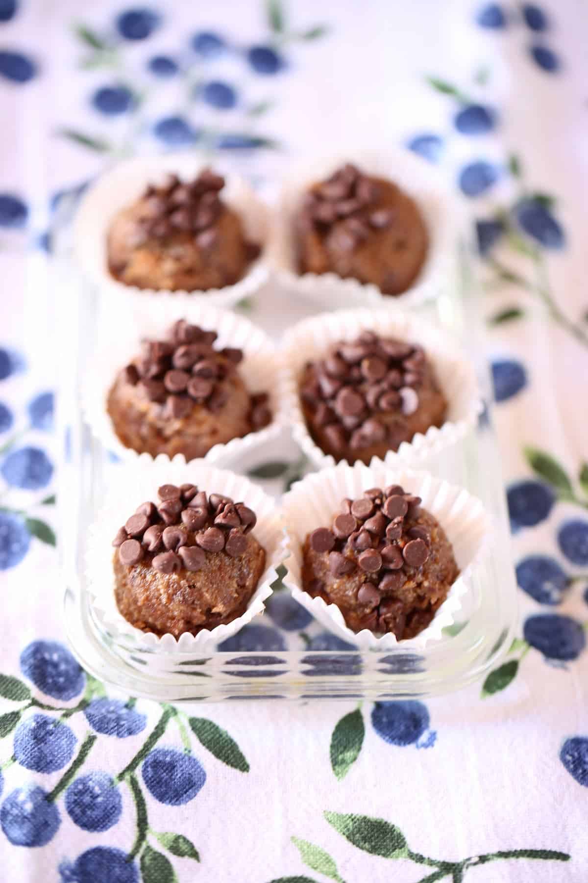 cookie dough bites on a tablecloth.
