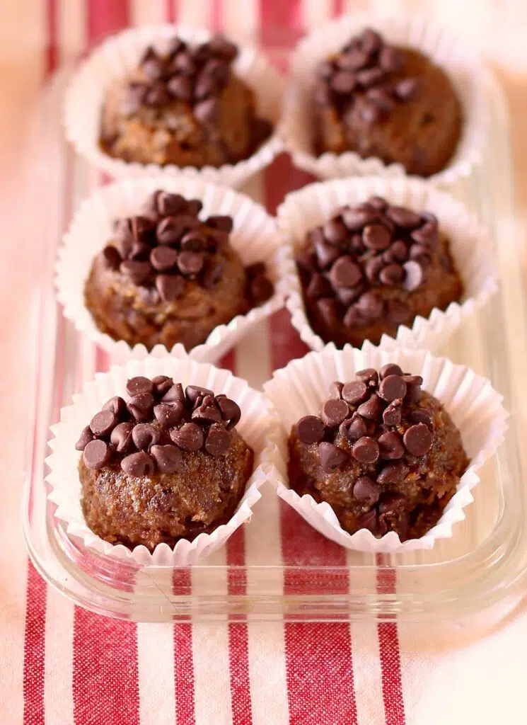 a close up photo of cookie dough bites.