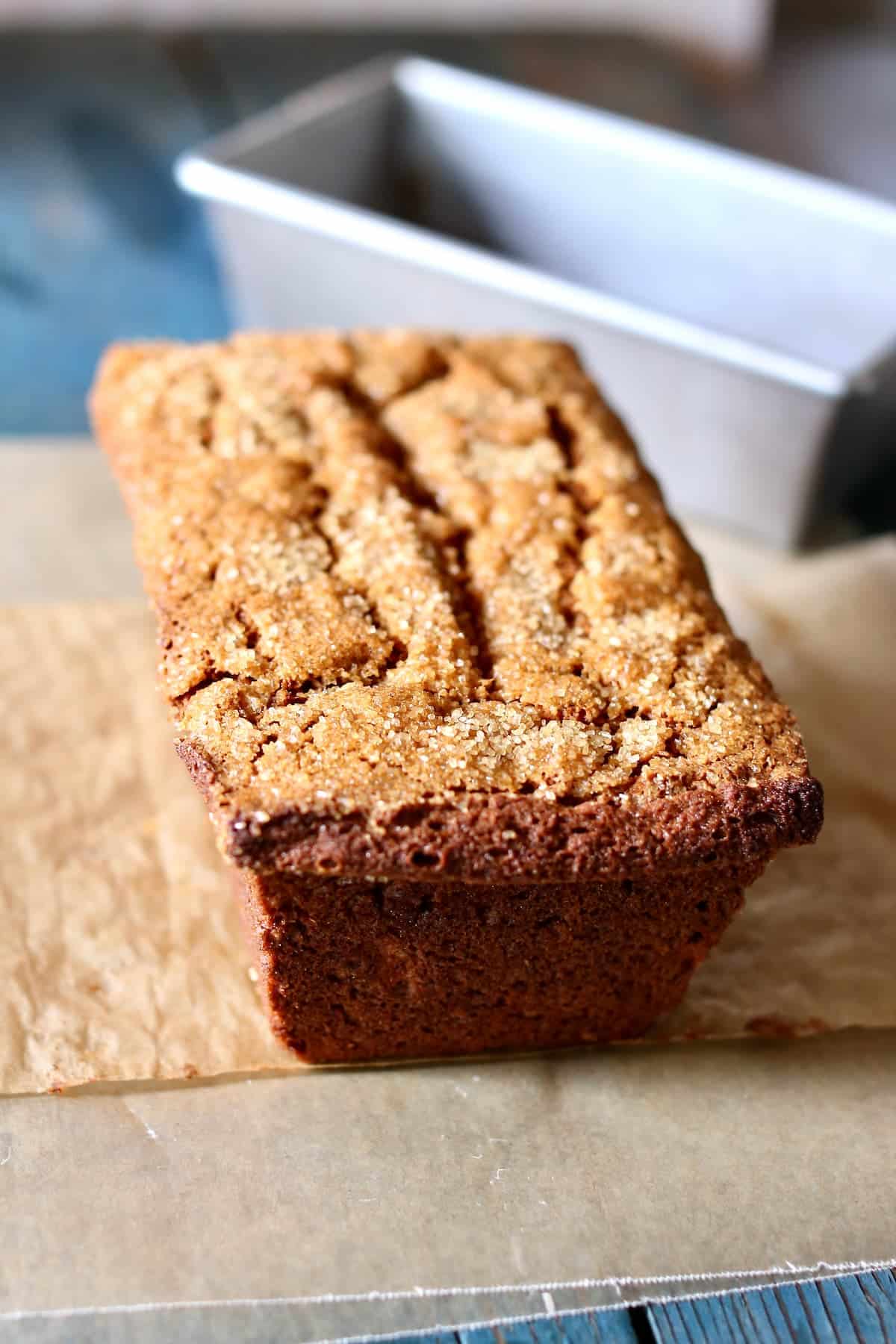 a side view of banana bread on a table.