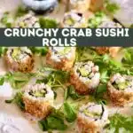a photo of sushi with text overlay saying the recipe name.