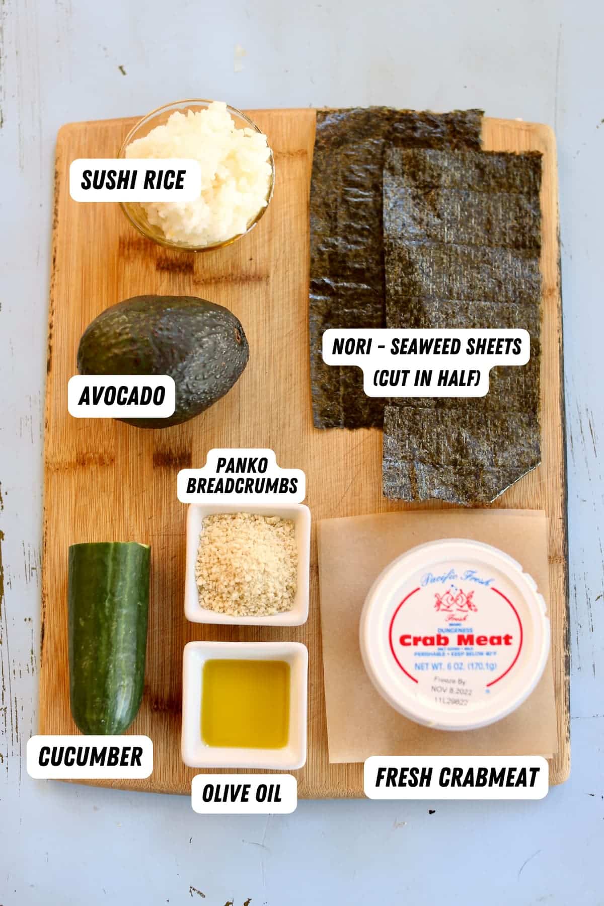 a photo of ingredients with captions of what they are.  