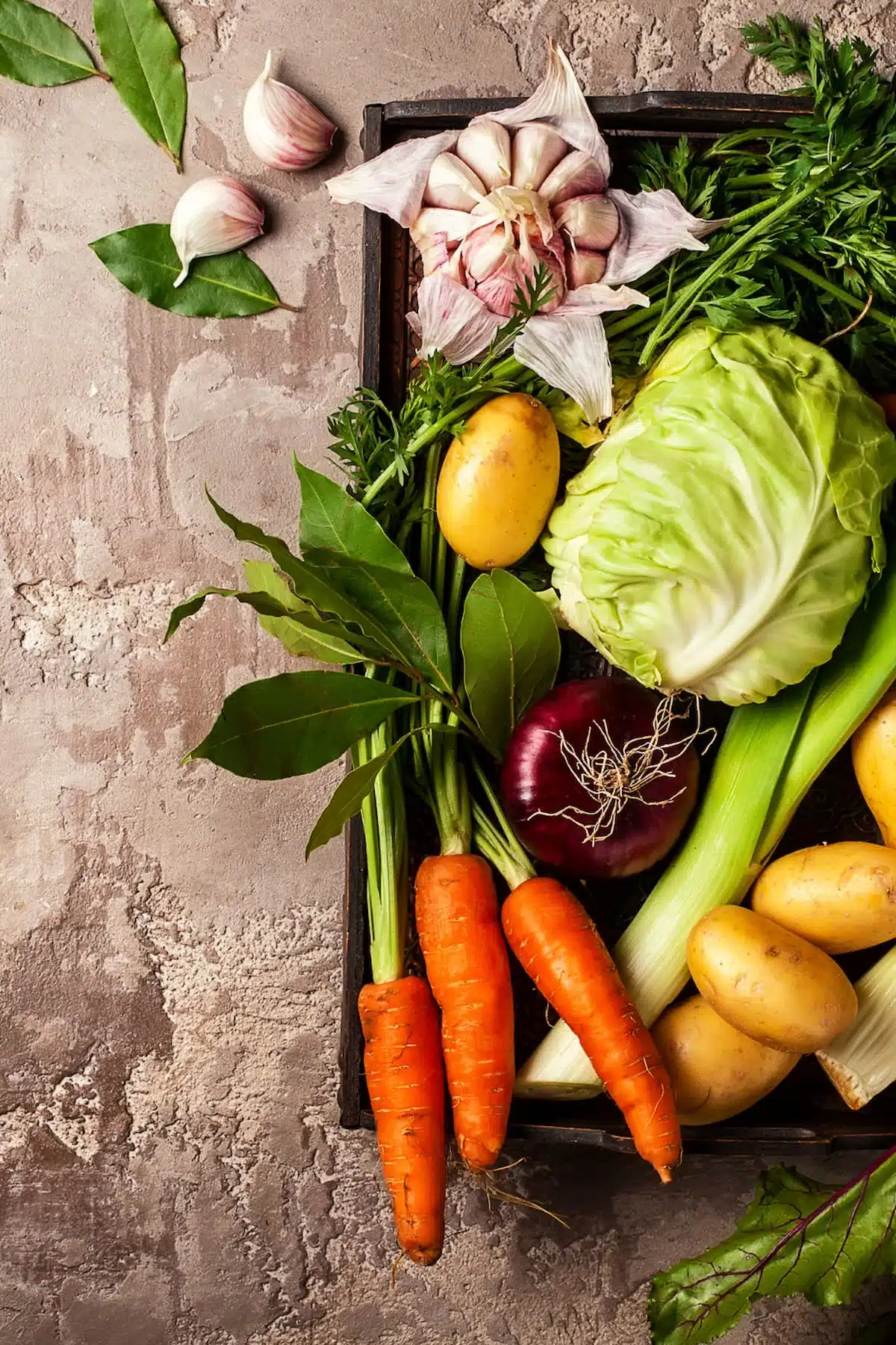 a table of vegetables.