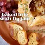 a close up photo of baked brie.