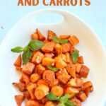 a photo of a carrot side dish with text overlay saying the recipe name.