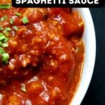 an image of spaghetti sauce with text overlay saying the recipe name.