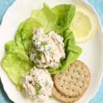 A Pinterest image of chicken salad with text overlay.