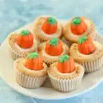 A Pinterest image of mini Halloween cupcakes with a text overlay saying the recipe name.