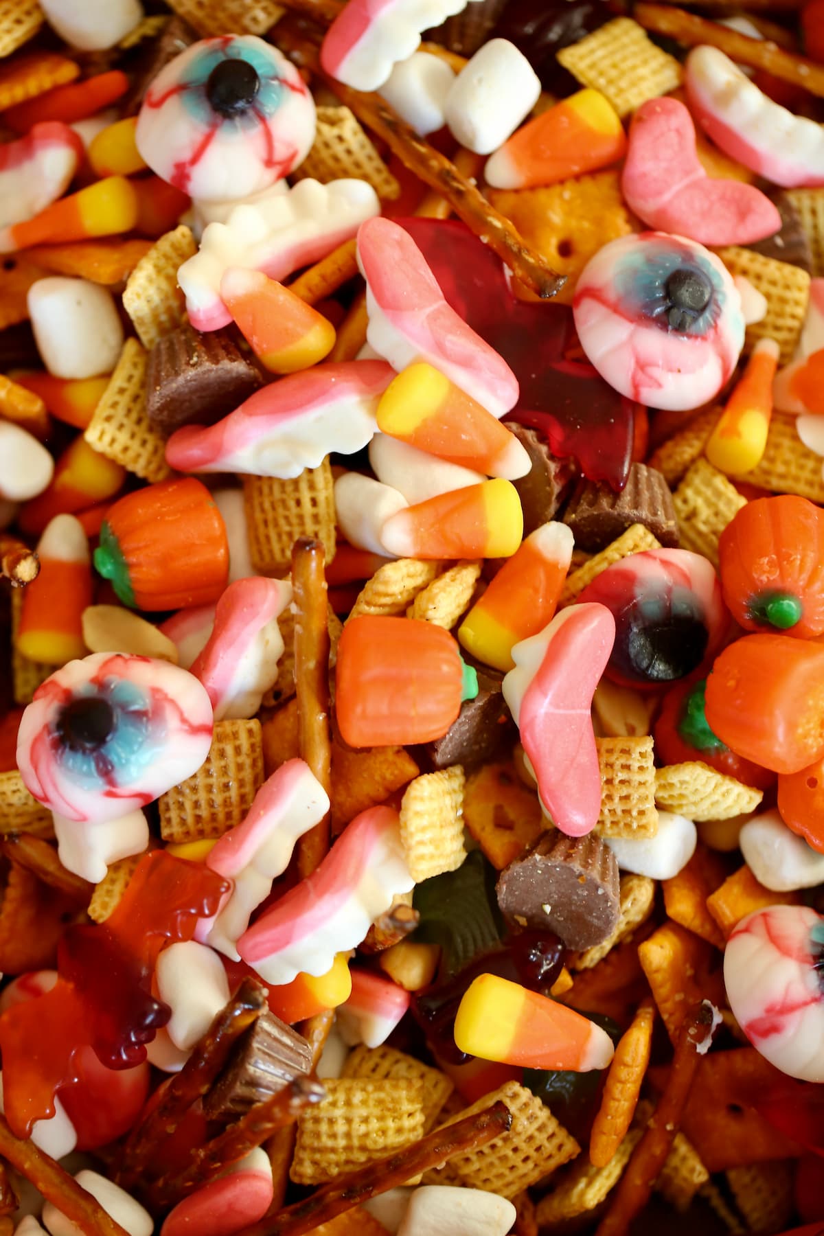 A close-up photo of fall snack mix.